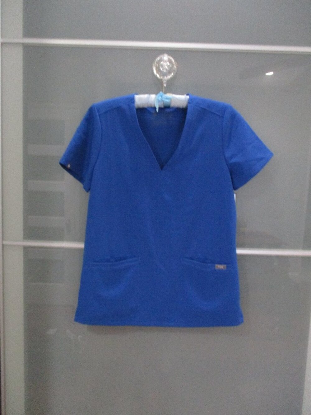 Figs Technical Collection Short Sleeve V-Neck Blue Scrub Top